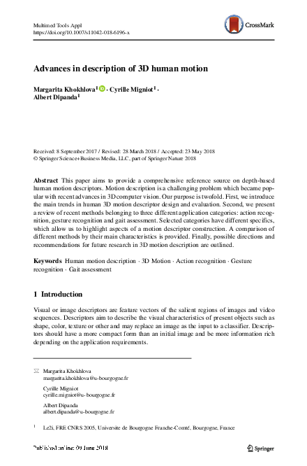 (PDF) Advances in description of 3D human motion