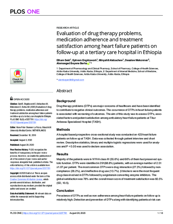 (PDF) Evaluation of drug therapy problems, medication adherence and ...
