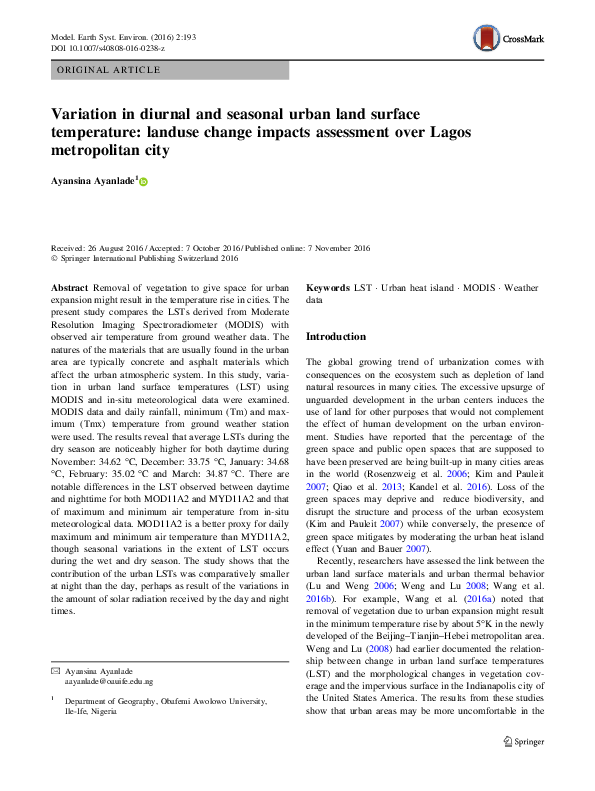 (PDF) Variation in diurnal and seasonal urban land surface temperature ...