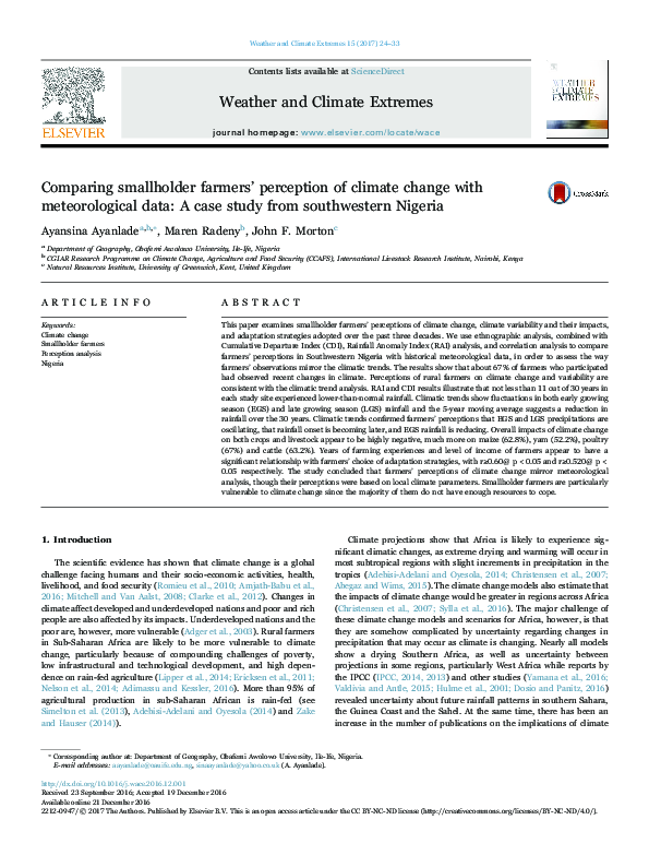 (PDF) Comparing smallholder farmers’ perception of climate change with ...