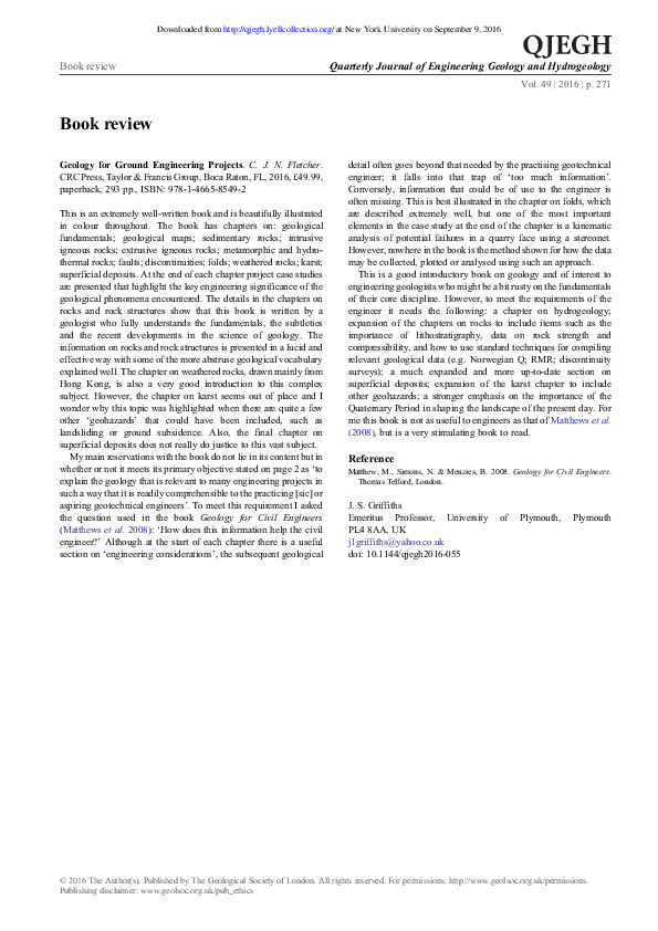 Pdf Geology For Ground Engineering Projects