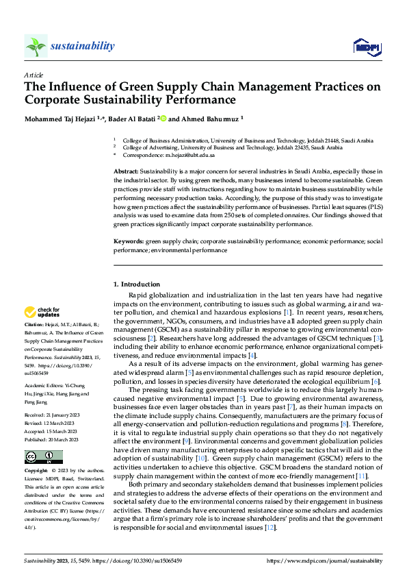 (PDF) The Influence of Green Supply Chain Management Practices on ...