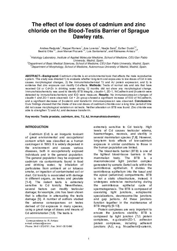 (PDF) The effect of low doses of cadmium and zinc chloride on the Blood ...