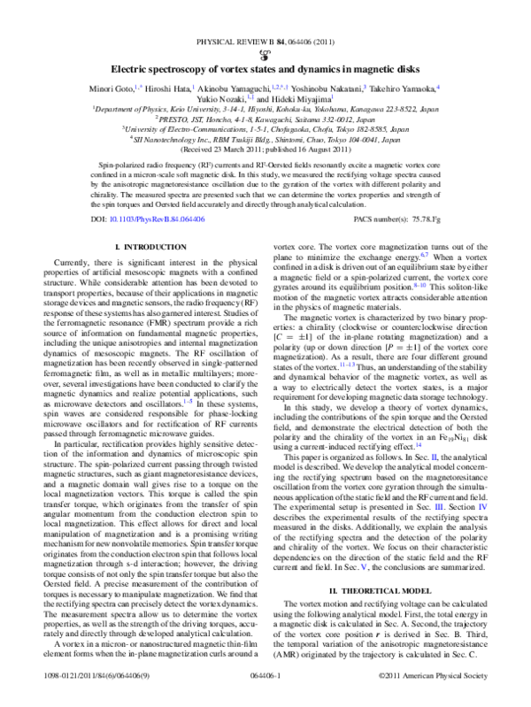 (PDF) Electric spectroscopy of vortex states and dynamics in magnetic disks