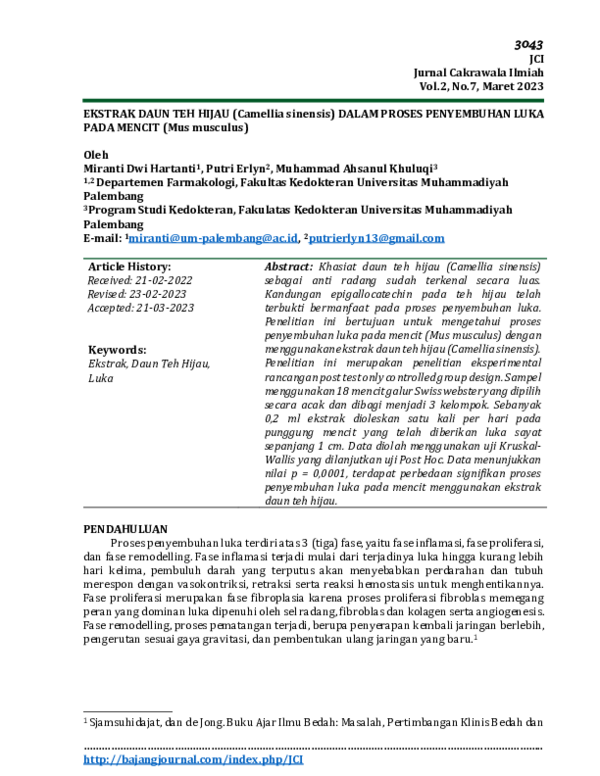 (PDF) EKSTRAK DAUN TEH HIJAU (Camellia sinensis) DALAM PROSES ...