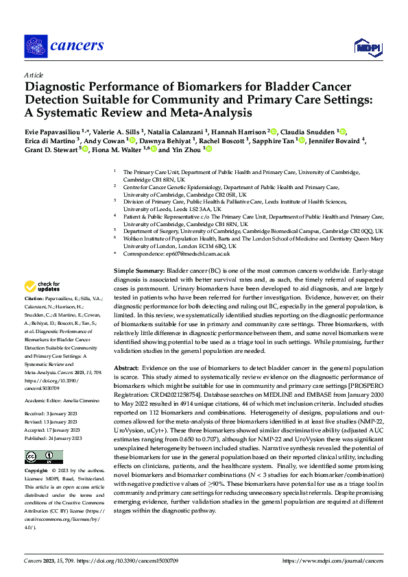 (PDF) Diagnostic Performance of Biomarkers for Bladder Cancer Detection ...