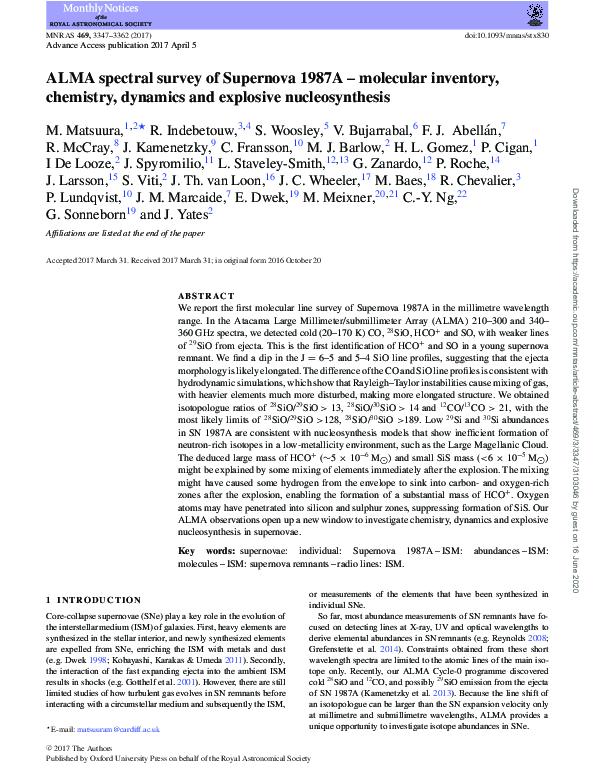 (PDF) ALMA spectral survey of Supernova 1987A – molecular inventory ...