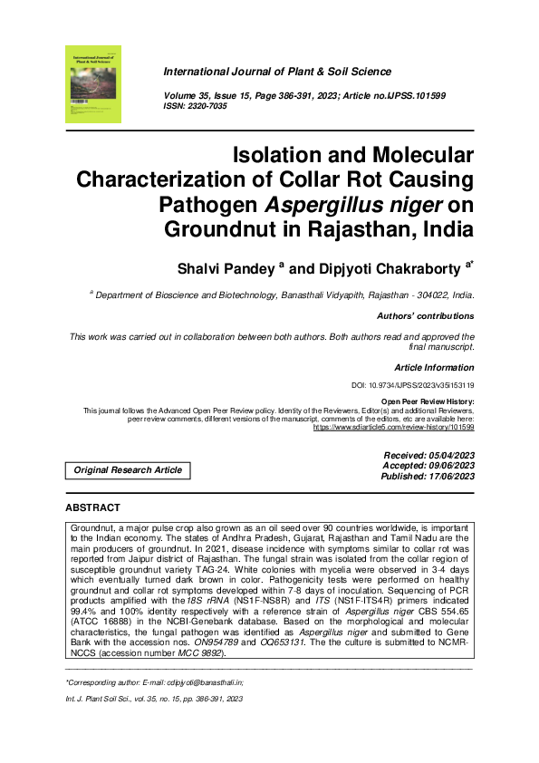(PDF) Isolation and Molecular Characterization of Collar Rot Causing ...