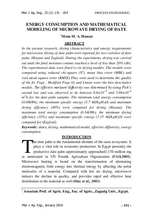 (PDF) Energy Consumption and Mathematical Modeling of Microwave Drying ...