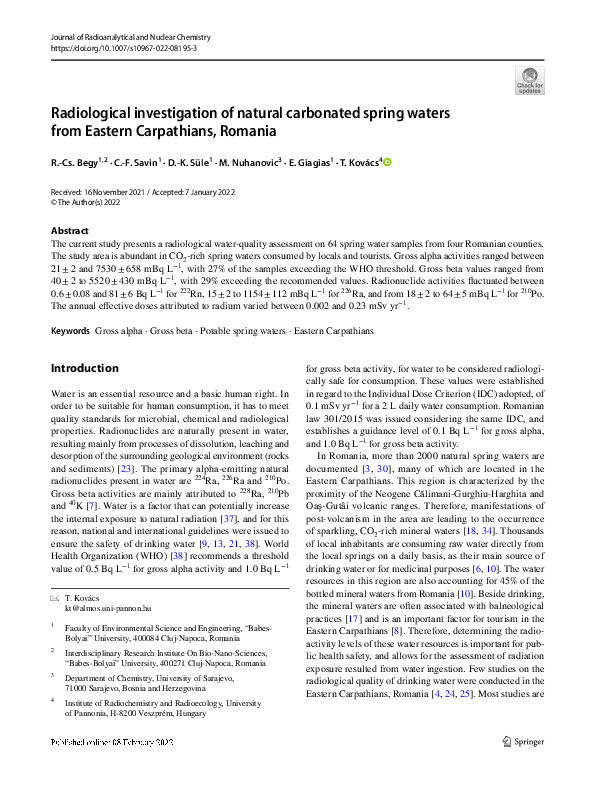 (PDF) Radiological investigation of natural carbonated spring waters ...