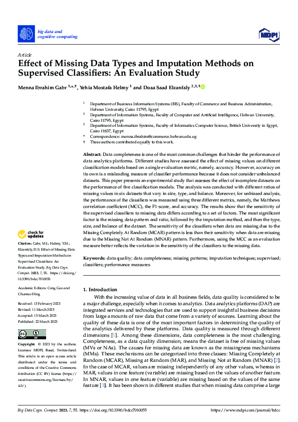 (PDF) Effect of Missing Data Types and Imputation Methods on Supervised ...