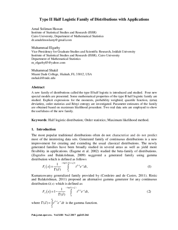 (PDF) Type II Half Logistic Family of Distributions with Applications