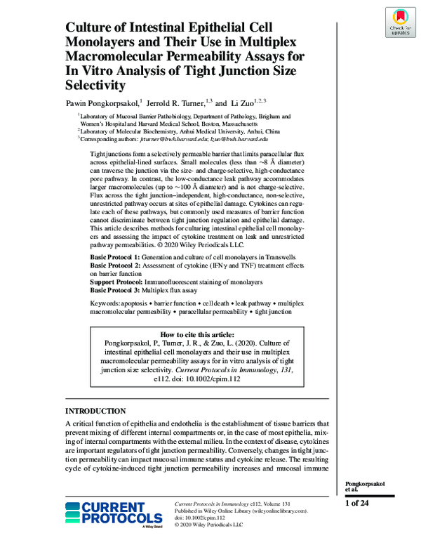 (PDF) Culture of Intestinal Epithelial Cell Monolayers and Their Use in ...