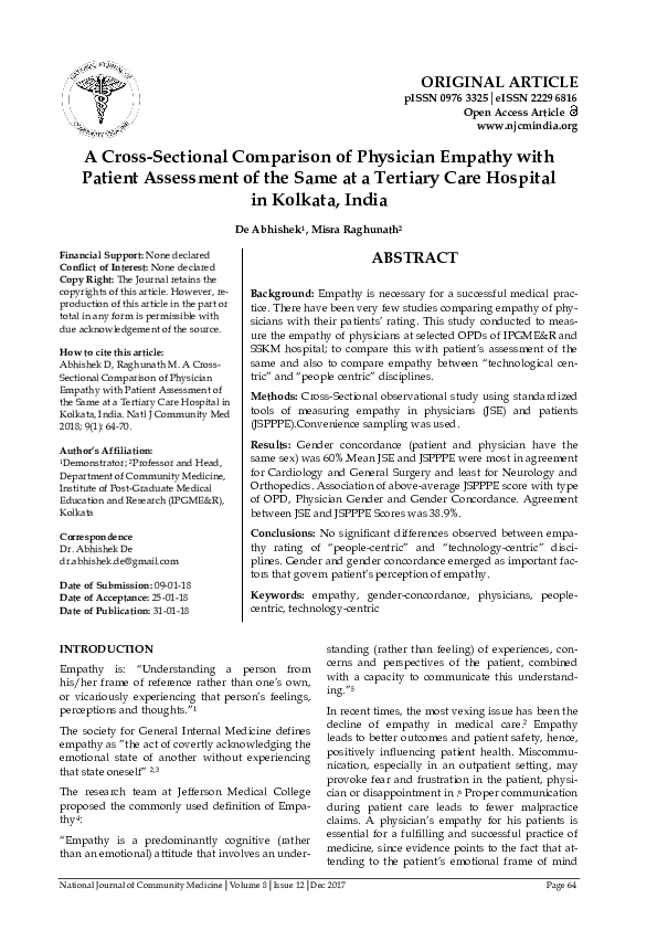 (PDF) A Cross-Sectional Comparison of Physician Empathy with Patient ...
