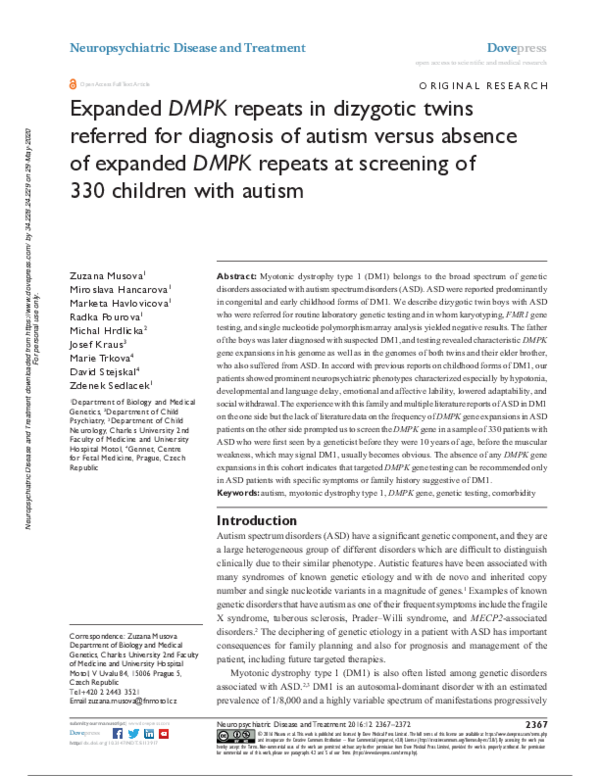 (PDF) Expanded DMPK repeats in dizygotic twins referred for diagnosis ...