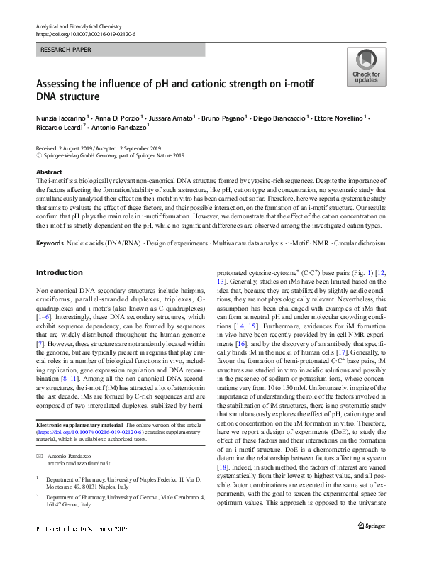 (PDF) Assessing the influence of pH and cationic strength on i-motif ...
