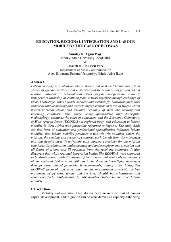 (PDF) Education, Regional Integration and Labour Mobility: The Case of ...