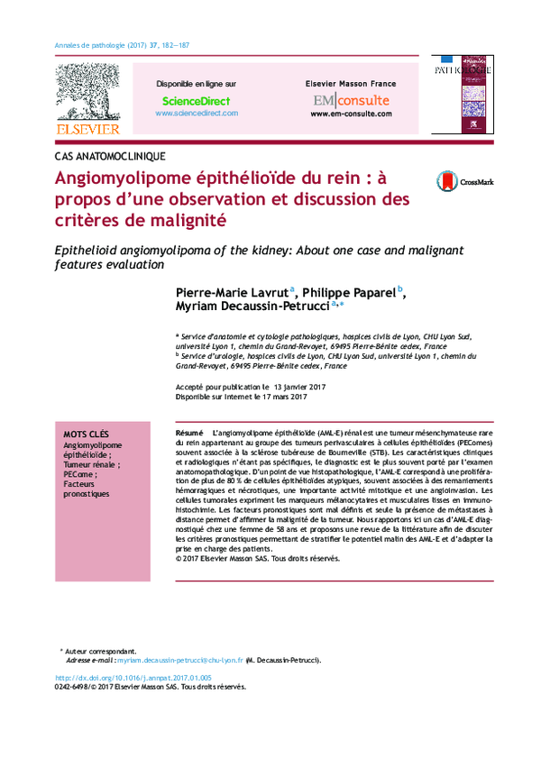 (PDF) Angiomyolipome épithélioïde du rein : à propos d’une observation ...