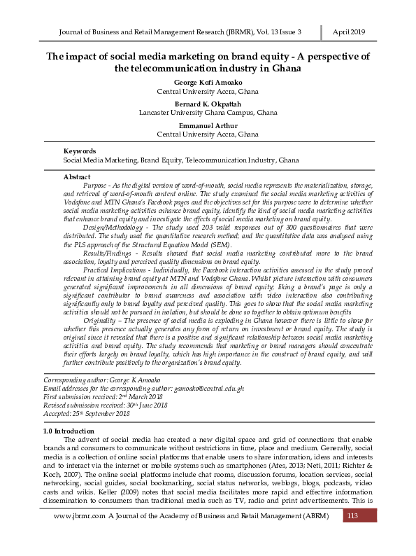 (PDF) The impact of social media marketing on brand equity - A ...