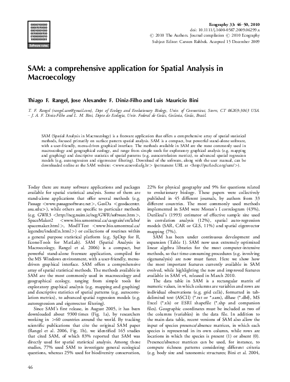 (PDF) SAM: a comprehensive application for Spatial Analysis in Macroecology