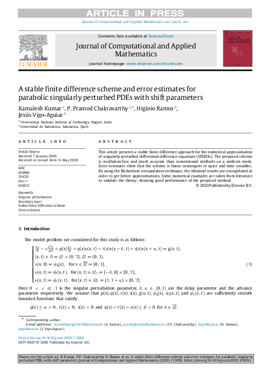 (PDF) A stable finite difference scheme and error estimates for ...