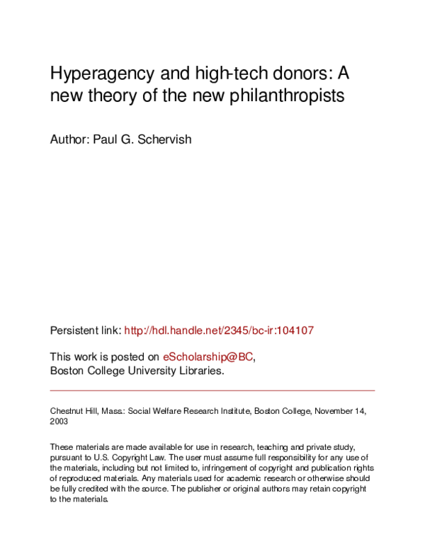(PDF) Hyperagency and high-tech donors: A new theory of the new ...