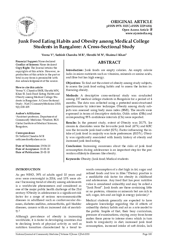 (PDF) Junk Food Eating Habits and Obesity among Medical College ...