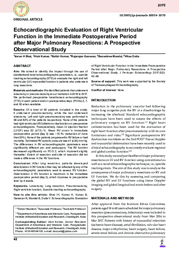(PDF) Echocardiographic Evaluation of Right Ventricular Function in the ...