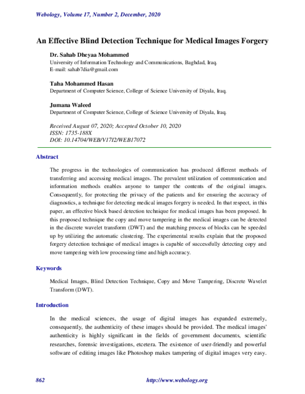 (PDF) An Effective Blind Detection Technique for Medical Images Forgery