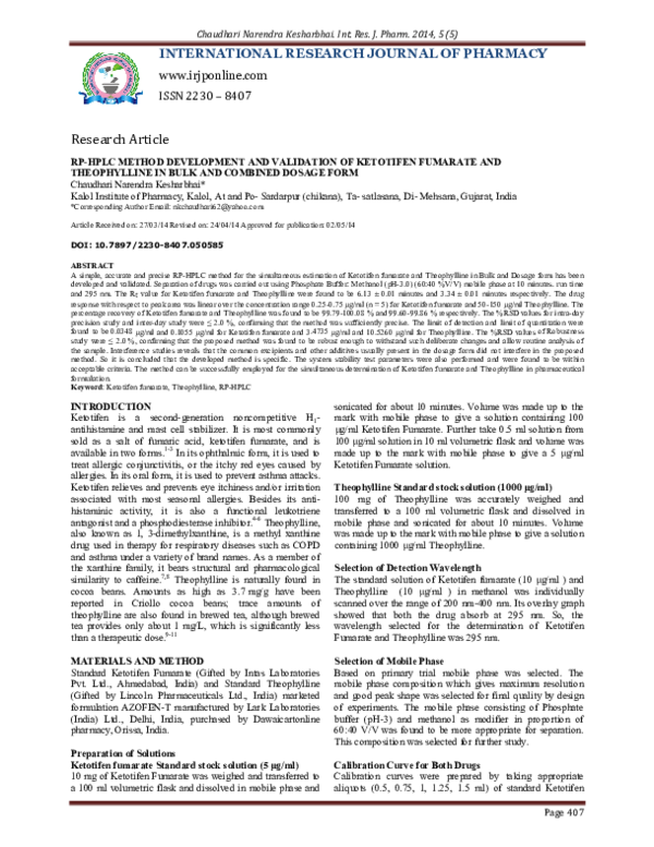(PDF) RP-HPLC Method Development and Validation of Ketotifen Fumarate ...