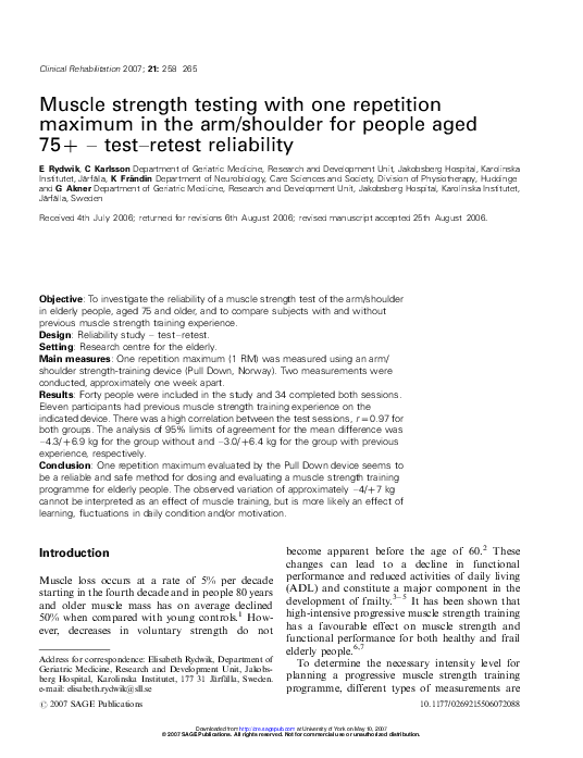(PDF) Muscle strength testing with one repetition maximum in the arm ...