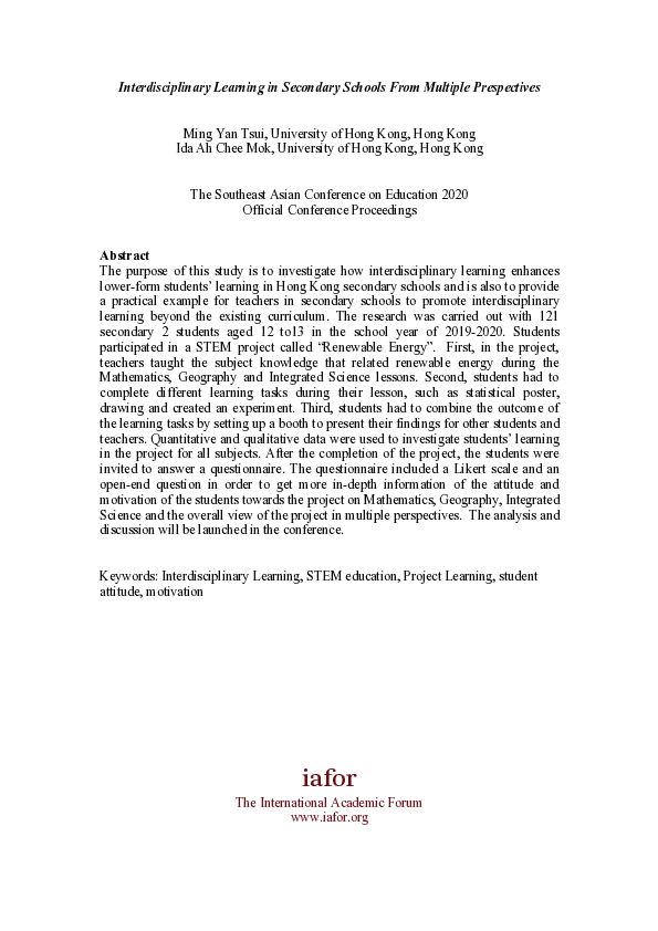 (PDF) Interdisciplinary Learning in Secondary Schools from Multiple ...