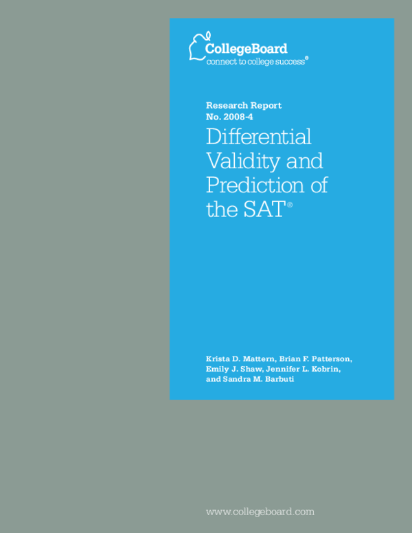 (PDF) Differential Validity and Prediction of the SAT®. Research Report ...