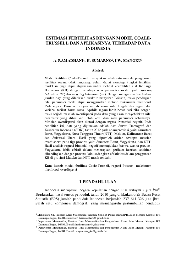 (PDF) Estimasi Fertilitas Dengan Model Coale-Trussell Dan Aplikasinya ...