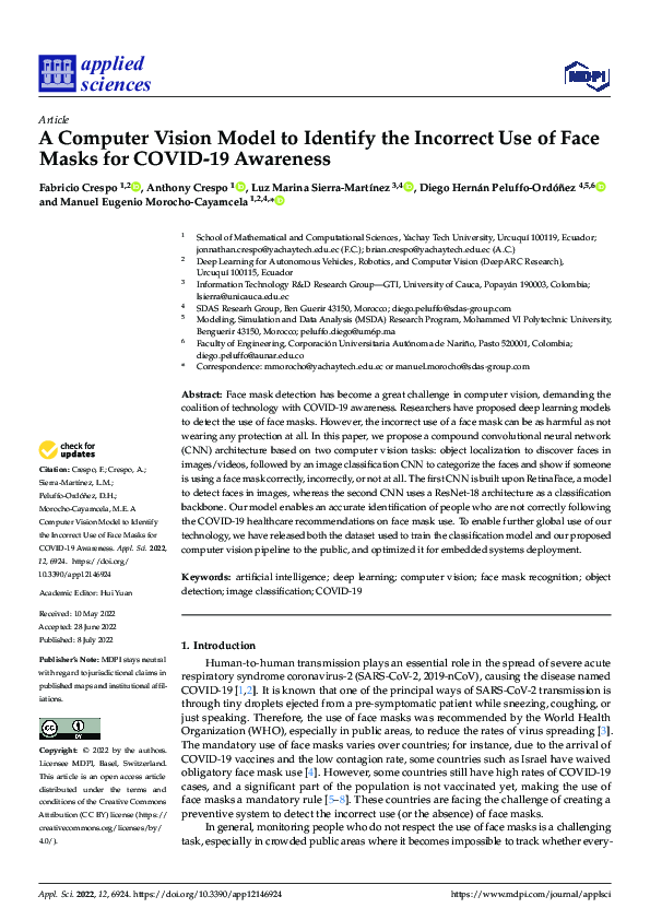 (PDF) A Computer Vision Model to Identify the Incorrect Use of Face ...