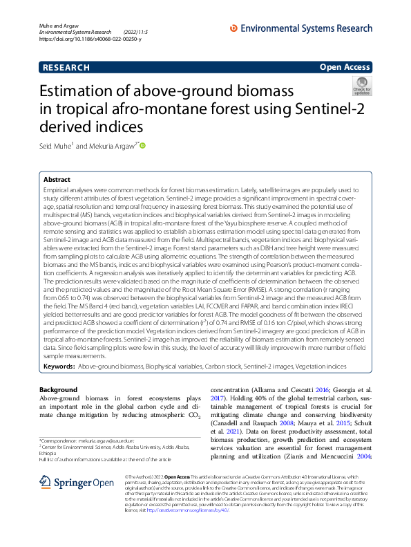 (PDF) Estimation of above-ground biomass in tropical afro-montane ...