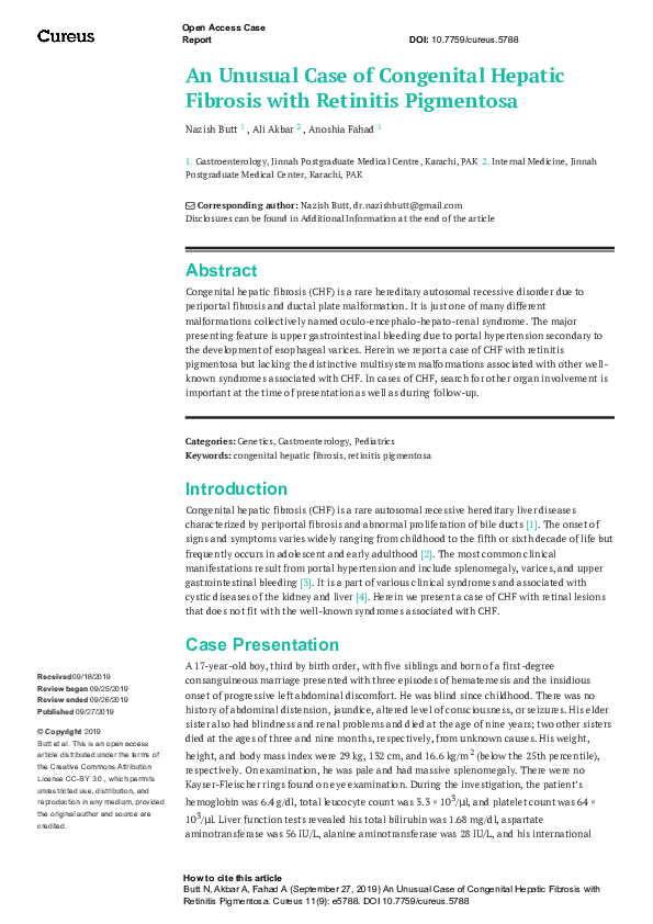 (PDF) An Unusual Case of Congenital Hepatic Fibrosis with Retinitis ...