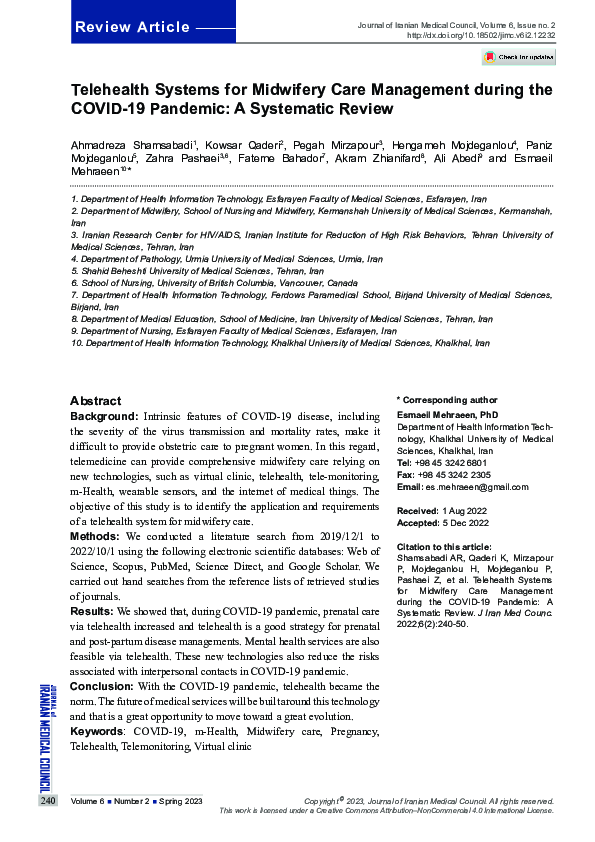 (PDF) Telehealth Systems for Midwifery Care Management during the COVID ...