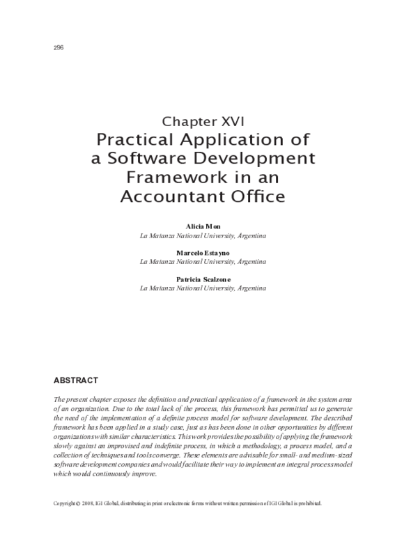 (PDF) Practical Application of a Software Development Framework in an ...
