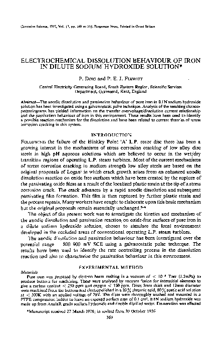 (PDF) Electrochemical dissolution behaviour of iron in dilute sodium ...