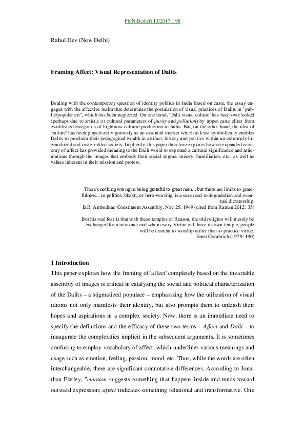 (PDF) Rahul Dev (New Delhi) Framing Affect: Visual Representation of Dalits