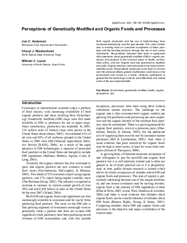 (PDF) Perceptions of Genetically Modified and Organic Foods and Processes