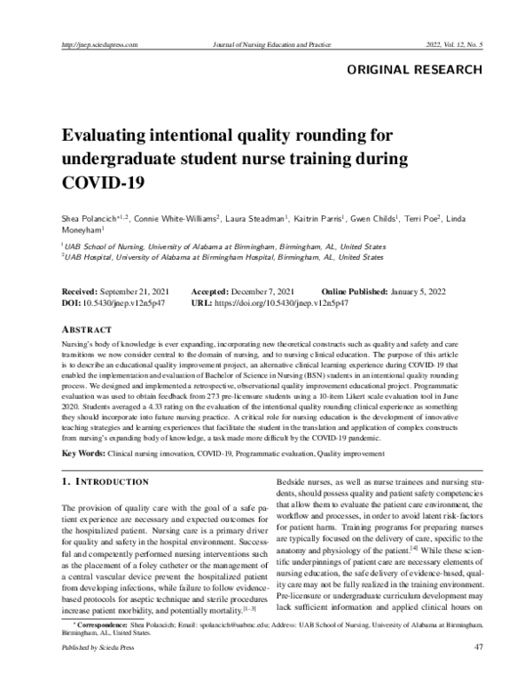 (PDF) Evaluating intentional quality rounding for undergraduate student ...