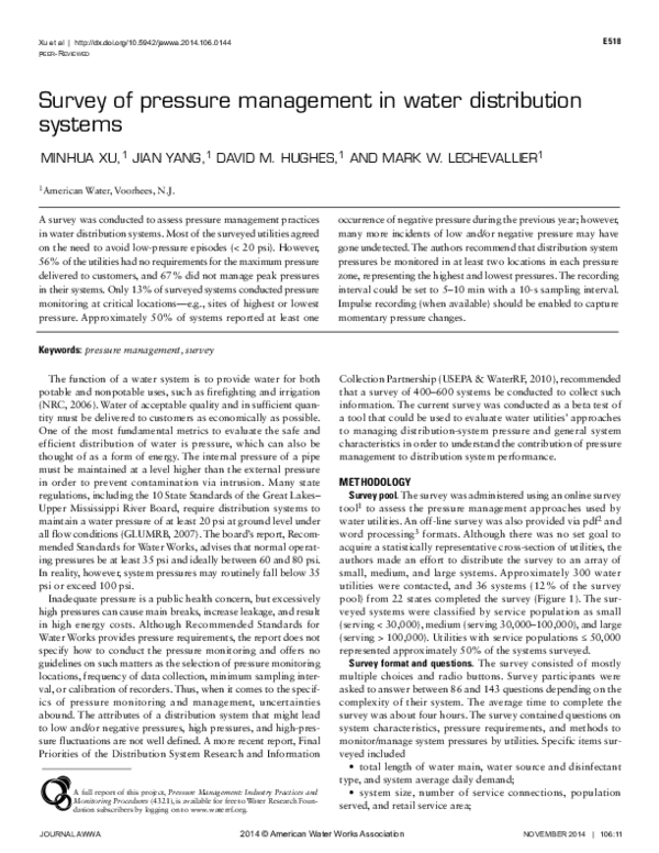(PDF) Survey of pressure management in water distribution systems