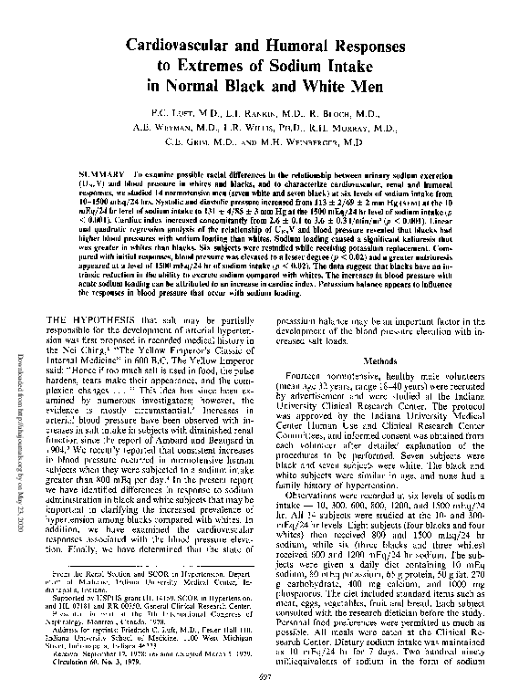 (PDF) Cardiovascular and humoral responses to extremes of sodium intake ...