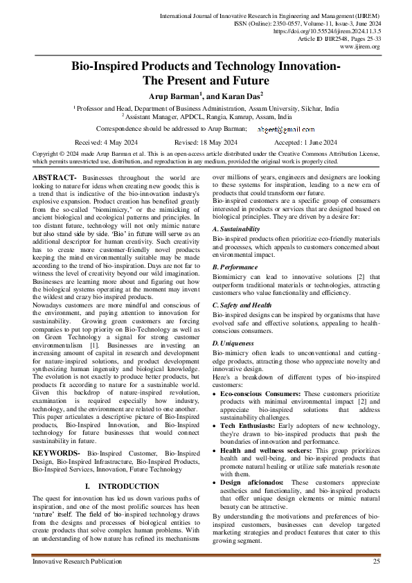 (PDF) Bio inspired products and technology innovation the present and ...