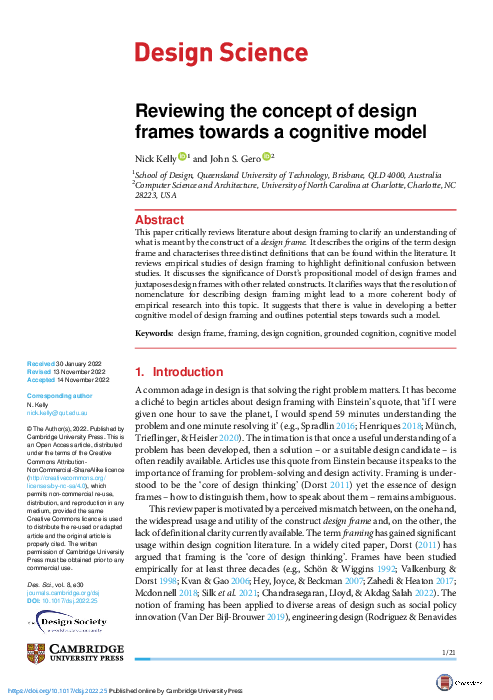 (PDF) Reviewing the concept of design frames towards a cognitive model