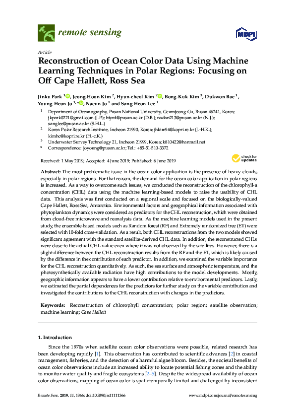 (PDF) Reconstruction of Ocean Color Data Using Machine Learning ...