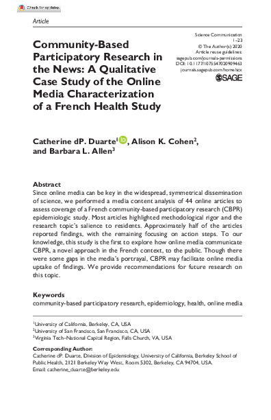 (PDF) Community-Based Participatory Research in the News: A Qualitative ...