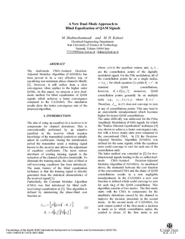(PDF) A New Dual-Mode Approach to Blind Equalization of QAM Signals